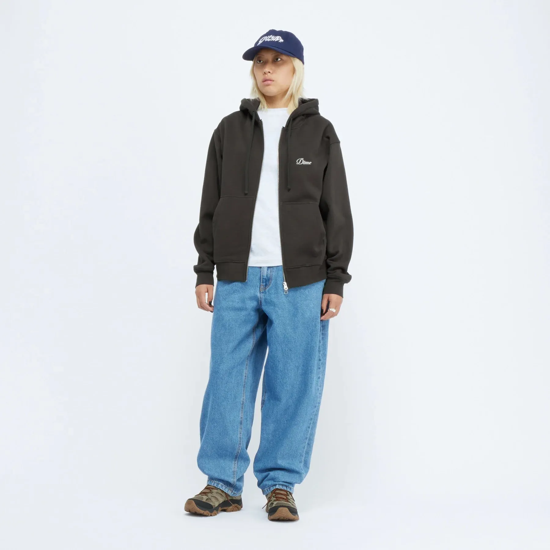 Cursive Small Logo Zip Hoodie Black