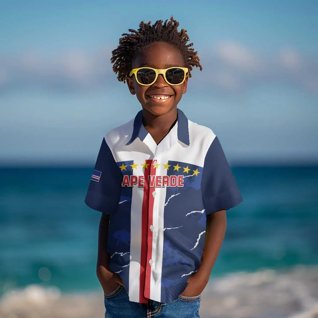 Custom Cape Verde Football Kid Hawaiian Shirt Blue Sharks Sporty LT14