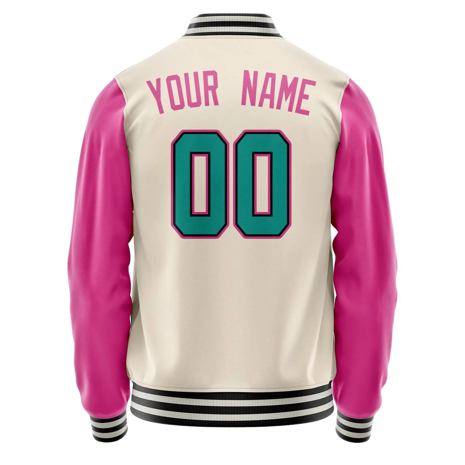 Custom Cream Pink Solid Color Varsity Letterman Jacket