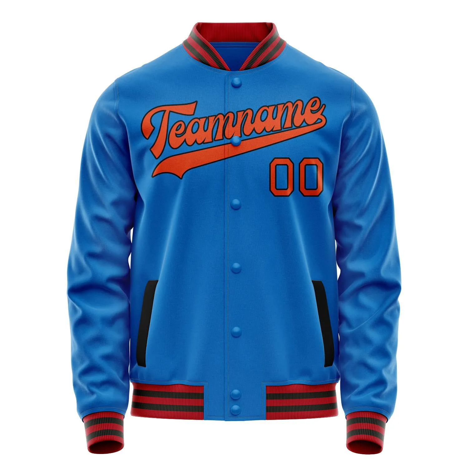 Custom Electric-Blue Orange Solid Color Varsity Letterman Jacket
