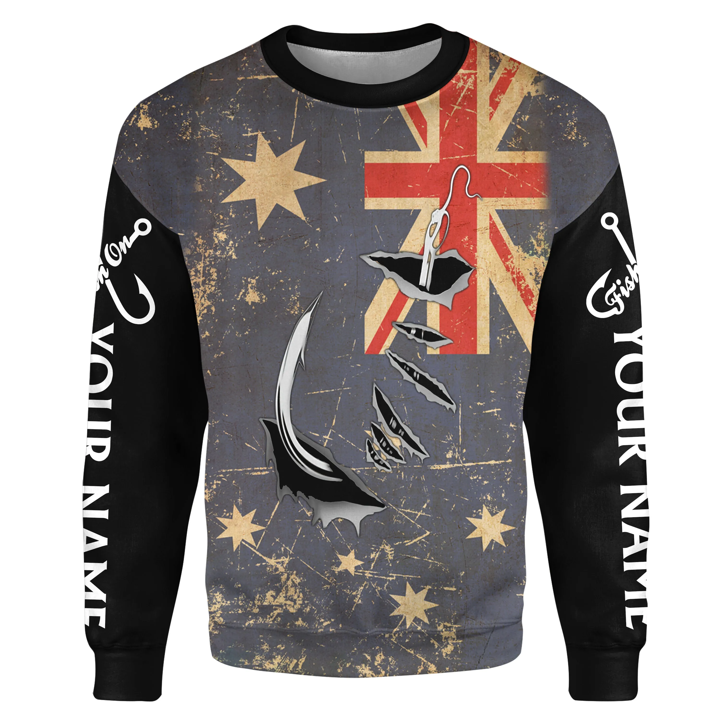 Custom fishing shirts Australia Flag Fishing Fish Hook Fishing shirts | Sweatshirt - NPQ642