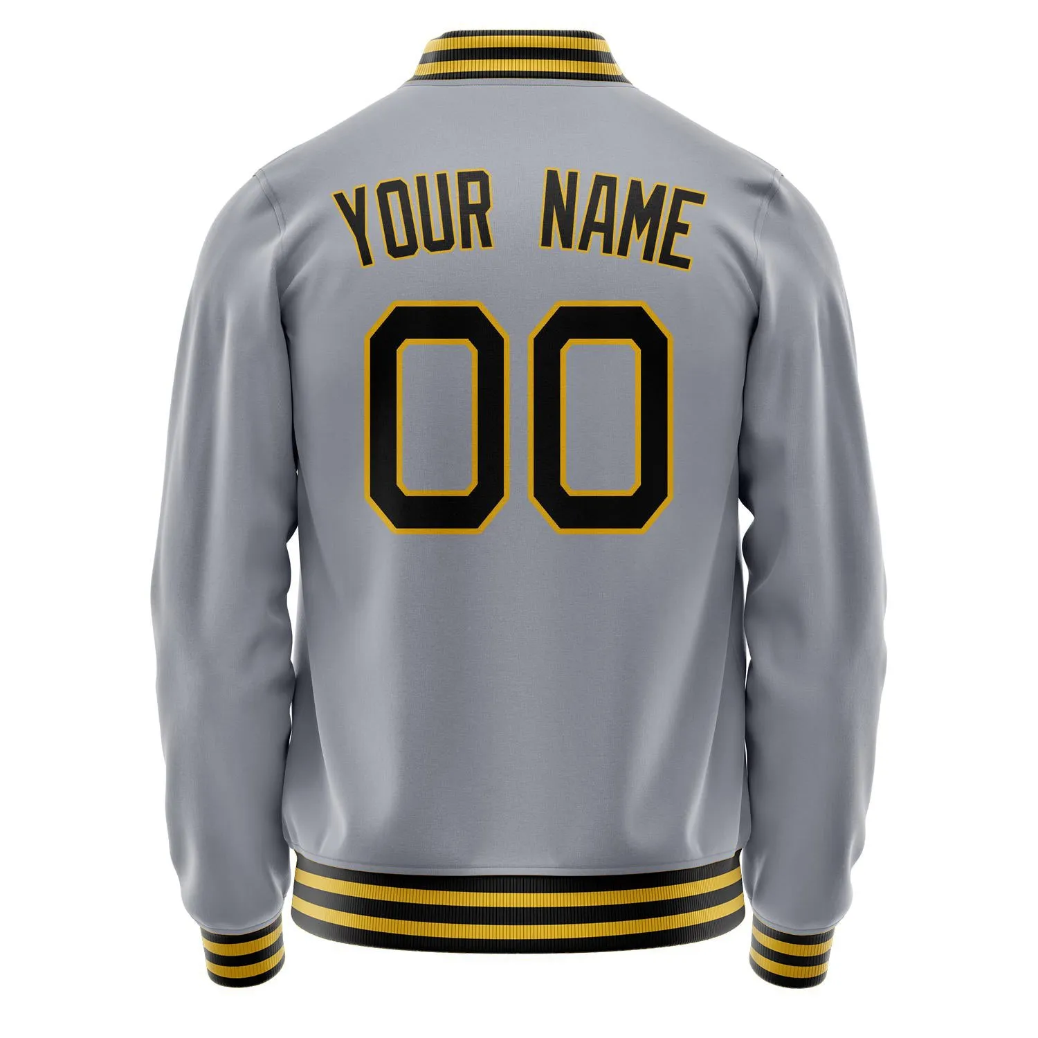 Custom Gray Black Solid Color Varsity Letterman Jacket