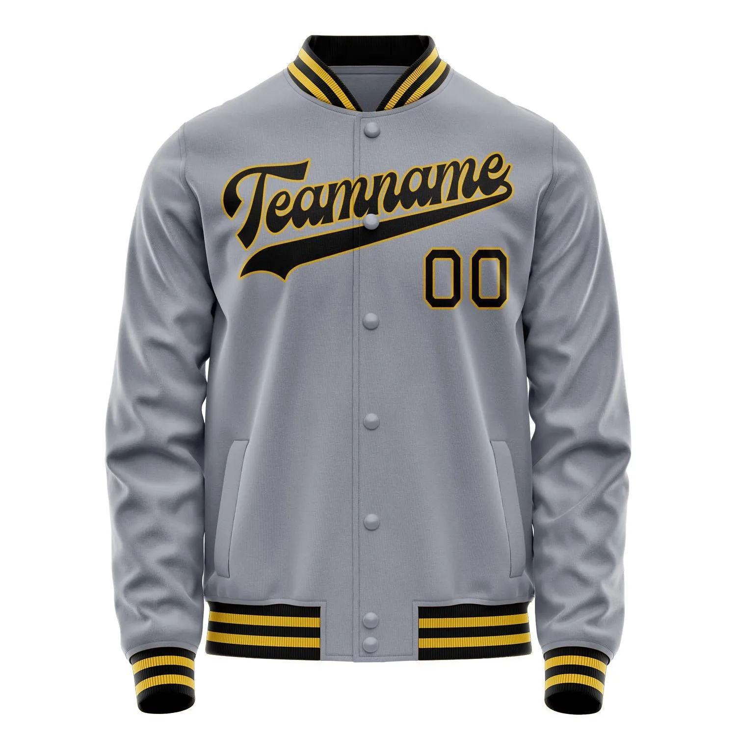 Custom Gray Black Solid Color Varsity Letterman Jacket