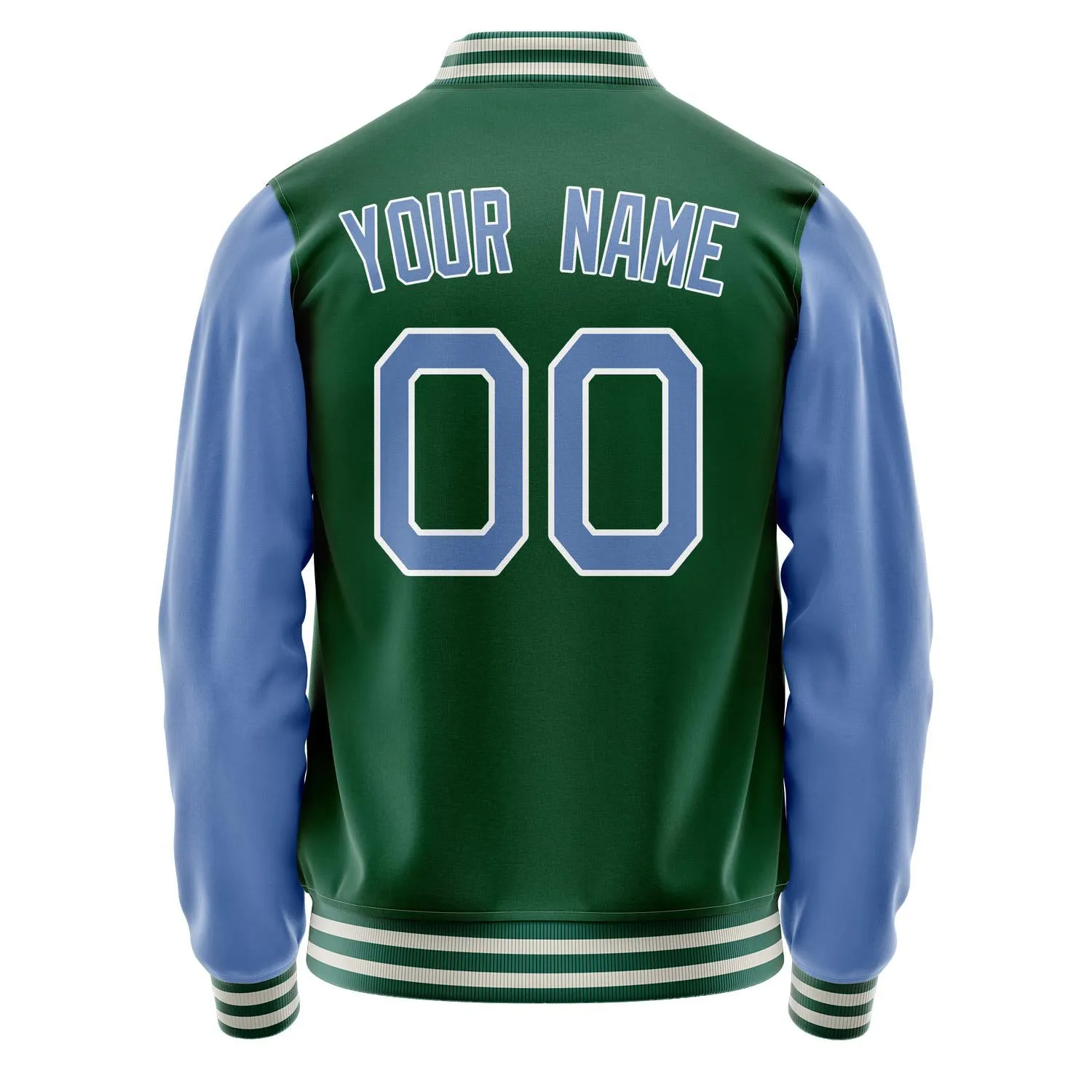 Custom Kelly-Green Light-Blue Solid Color Varsity Letterman Jacket