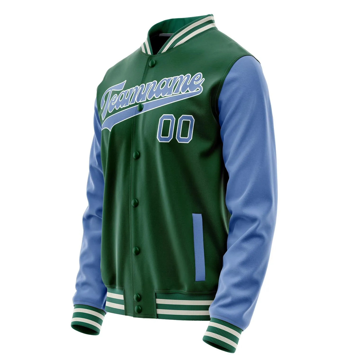Custom Kelly-Green Light-Blue Solid Color Varsity Letterman Jacket