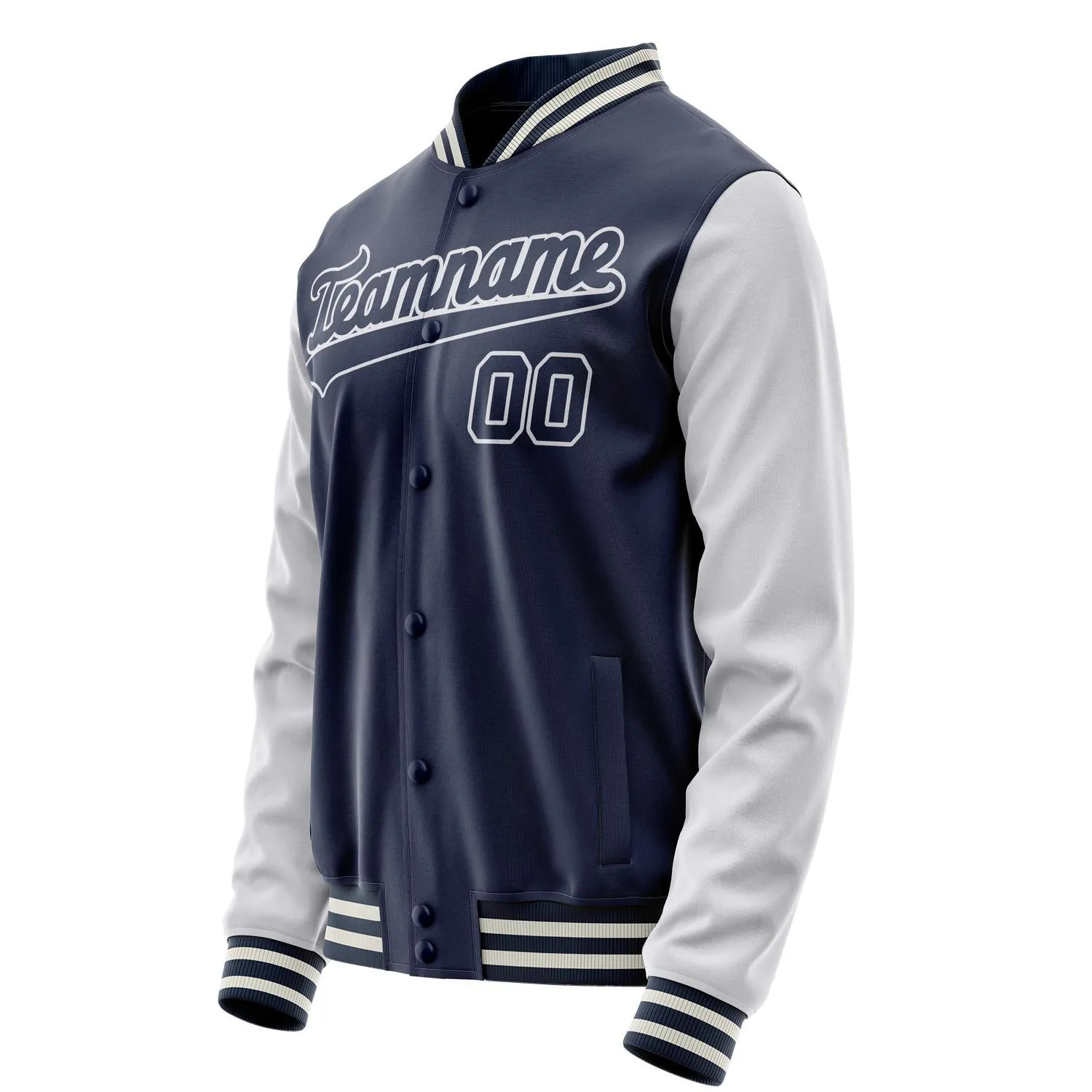 Custom Navy White Solid Color Varsity Letterman Jacket