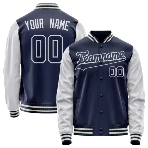 Custom Navy White Solid Color Varsity Letterman Jacket