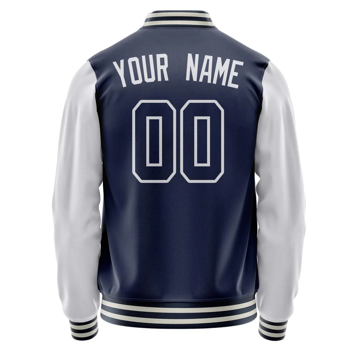 Custom Navy White Solid Color Varsity Letterman Jacket