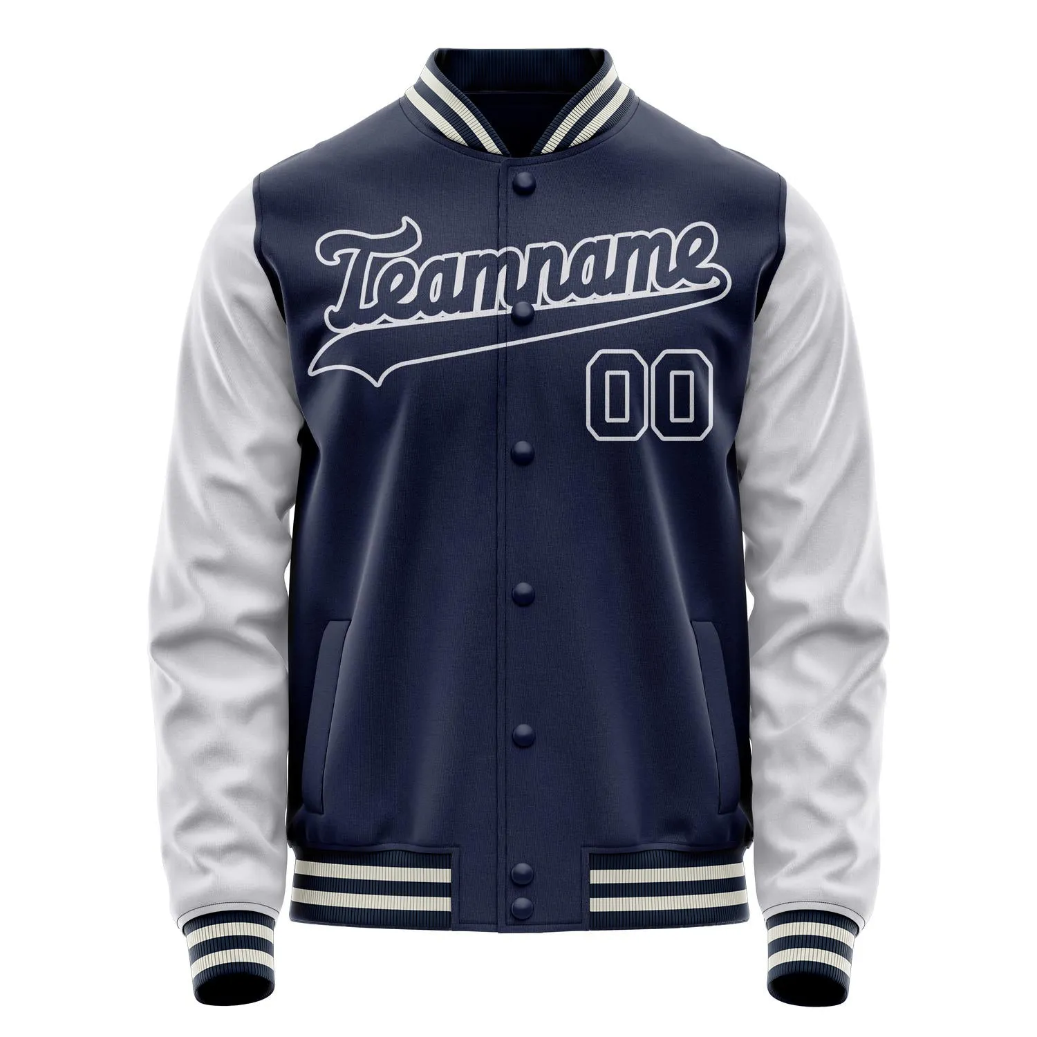 Custom Navy White Solid Color Varsity Letterman Jacket