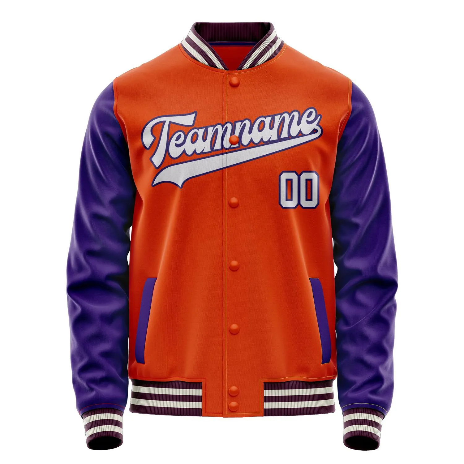 Custom Orange Purple Solid Color Varsity Letterman Jacket