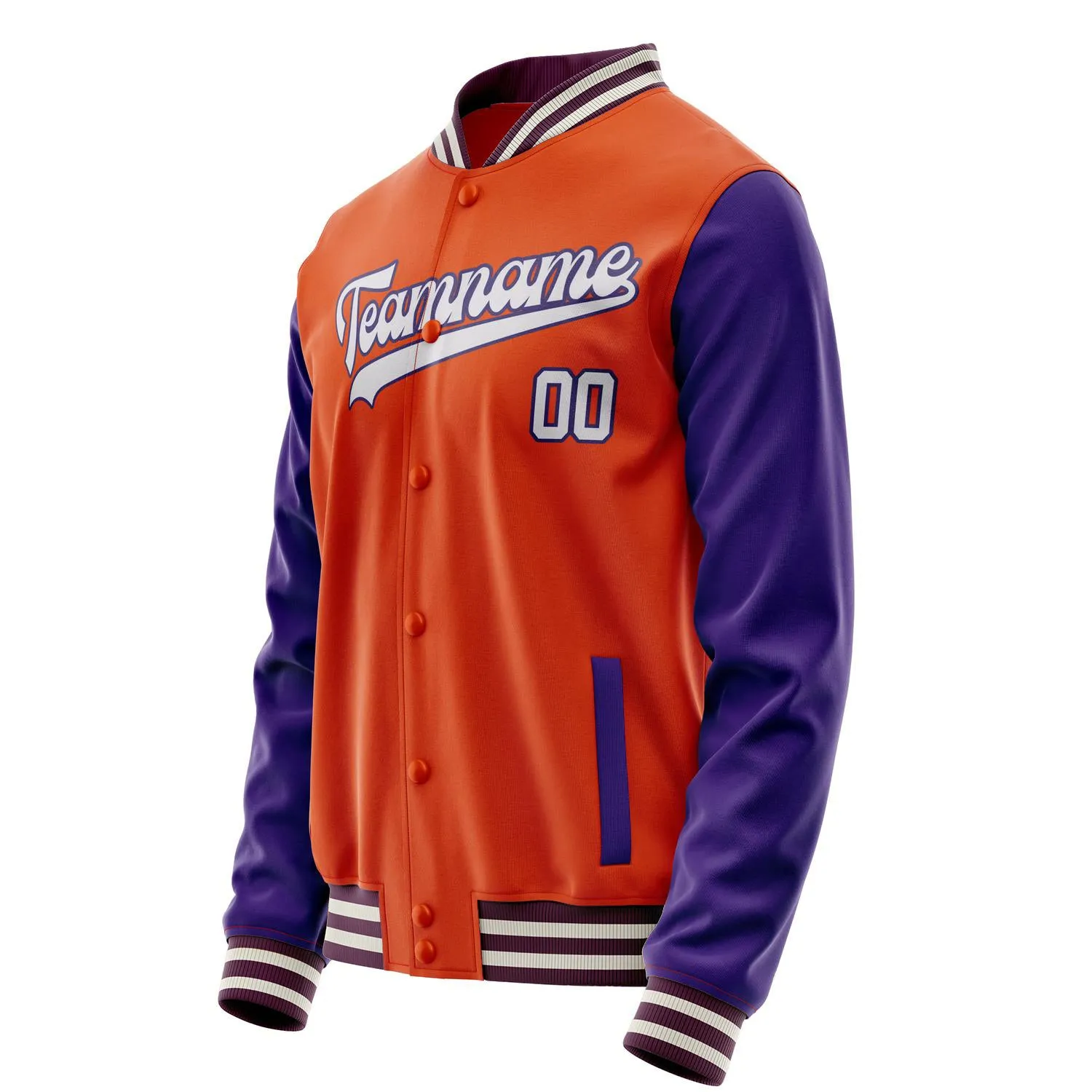 Custom Orange Purple Solid Color Varsity Letterman Jacket