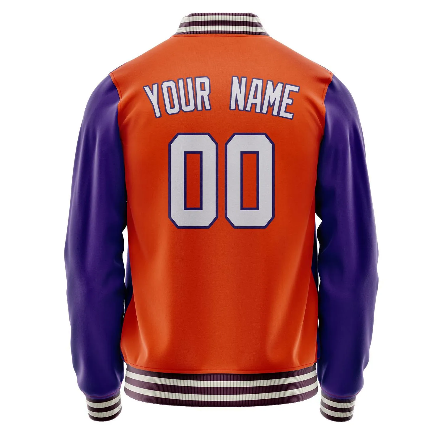Custom Orange Purple Solid Color Varsity Letterman Jacket