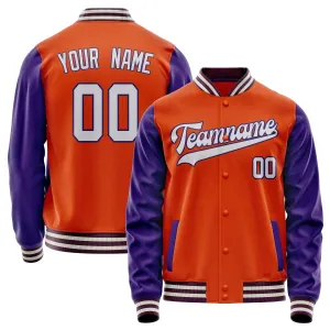 Custom Orange Purple Solid Color Varsity Letterman Jacket