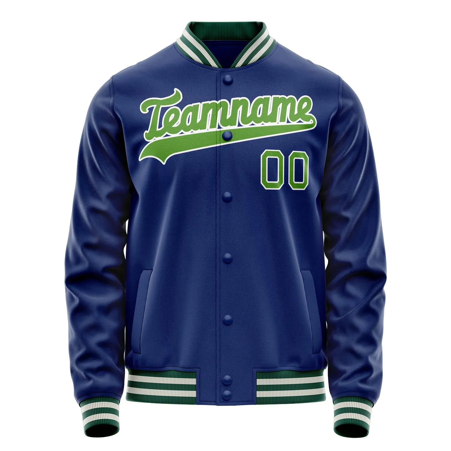 Custom Royal Neon-Green Solid Color Varsity Letterman Jacket