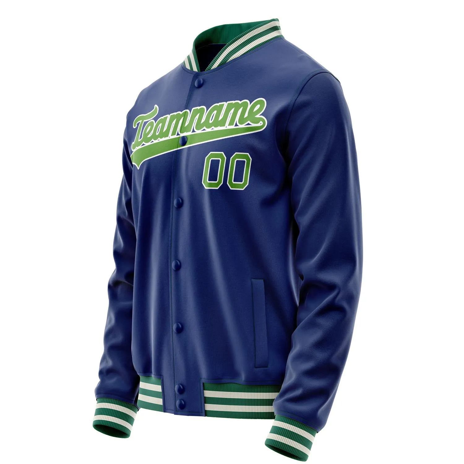 Custom Royal Neon-Green Solid Color Varsity Letterman Jacket