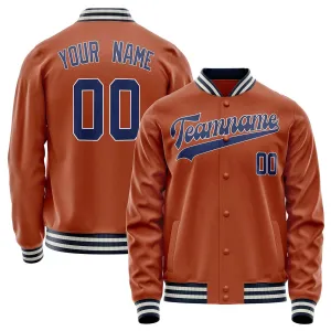 Custom Texas-Orange Navy Solid Color Varsity Letterman Jacket