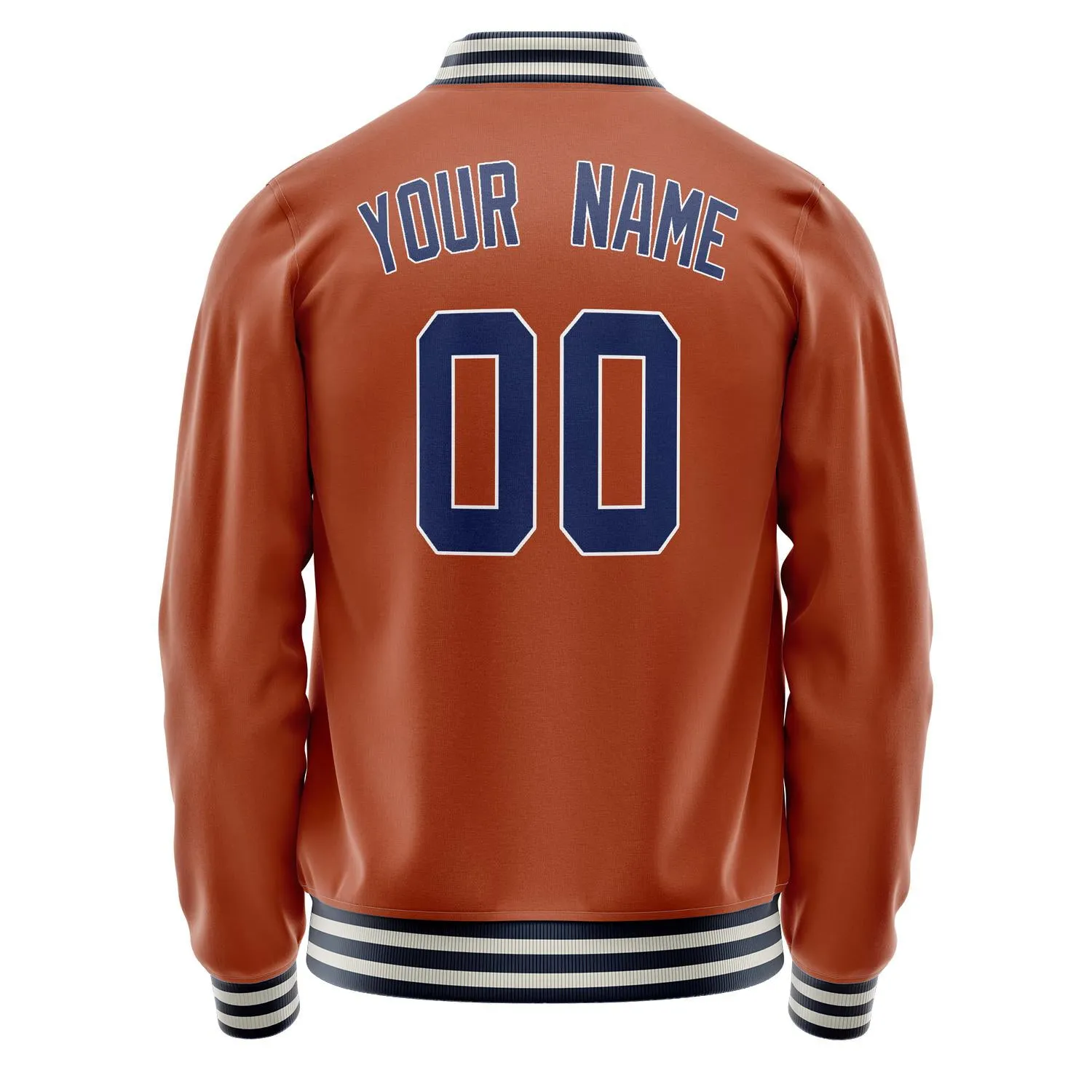 Custom Texas-Orange Navy Solid Color Varsity Letterman Jacket