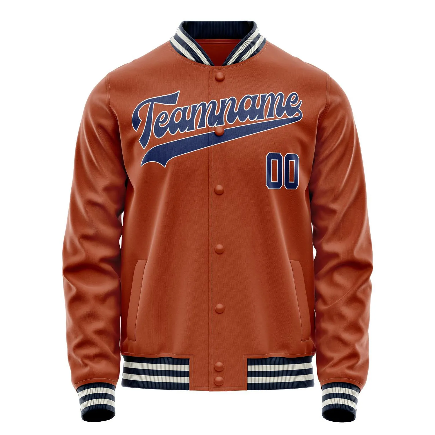 Custom Texas-Orange Navy Solid Color Varsity Letterman Jacket