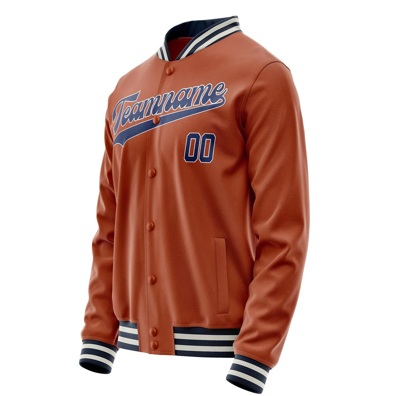 Custom Texas-Orange Navy Solid Color Varsity Letterman Jacket