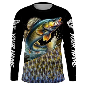 Custom Walleye Fishing Jerseys, Personalized Walleye Fishing scales fishing Long sleeve shirts NQS4949