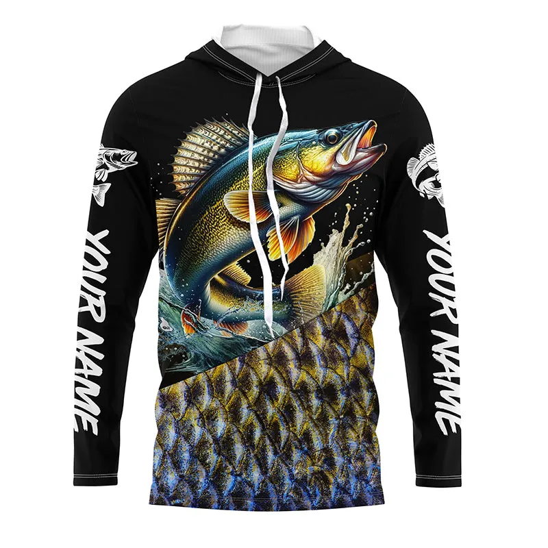 Custom Walleye Fishing Jerseys, Personalized Walleye Fishing scales fishing Long sleeve shirts NQS4949