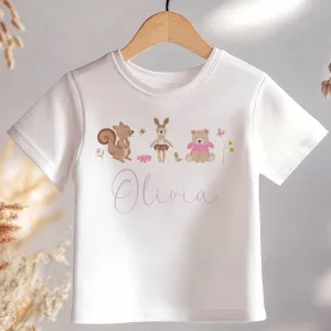 Cute Animals Girl Personalised Toddler & Kids T Shirt