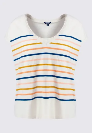 Danique Women’s V-Neck Striped T-Shirt In White - KT0122P