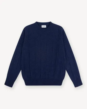 Dark Blue Cashmere Cotton Wide Rib Crew Neck
