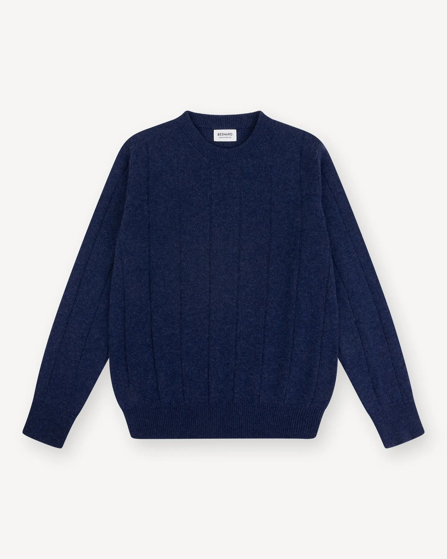 Dark Blue Cashmere Cotton Wide Rib Crew Neck