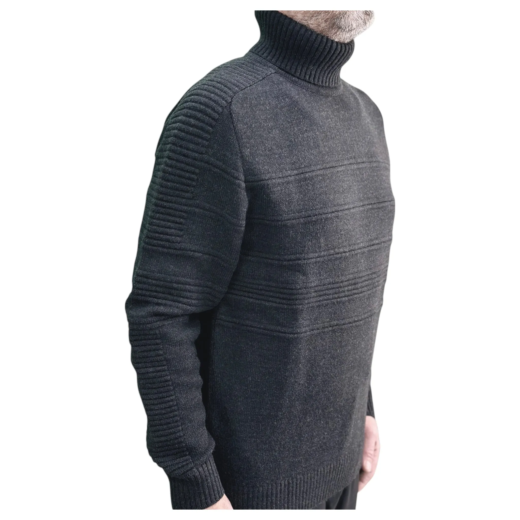 Dark Gray   Men's Chunky Turtleneck Sweater -100% Real  Wool