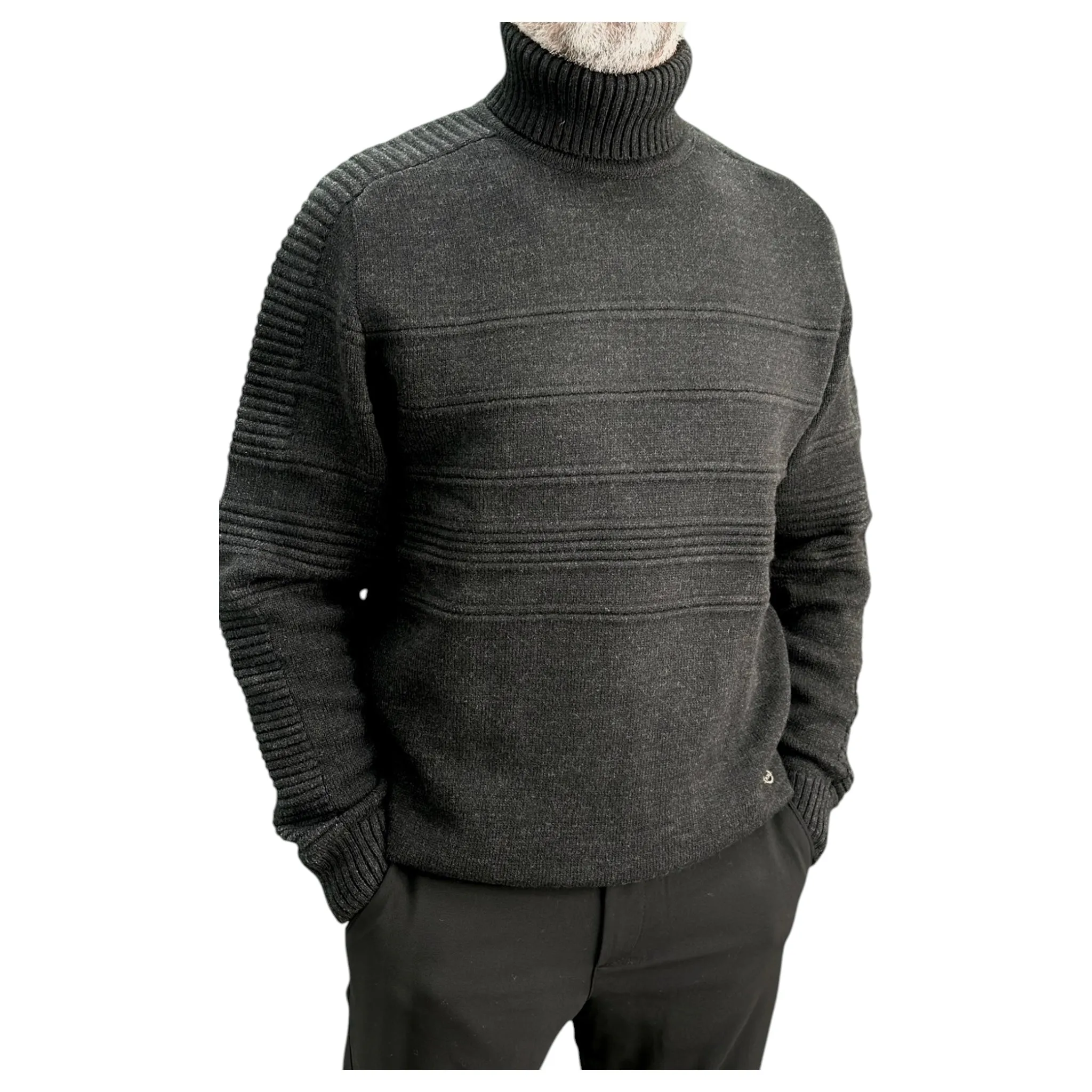 Dark Gray   Men's Chunky Turtleneck Sweater -100% Real  Wool
