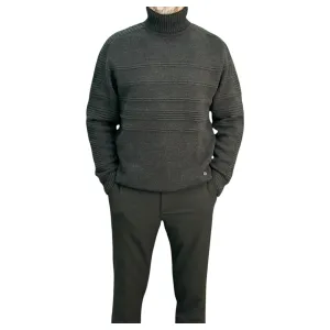 Dark Gray   Men's Chunky Turtleneck Sweater -100% Real  Wool