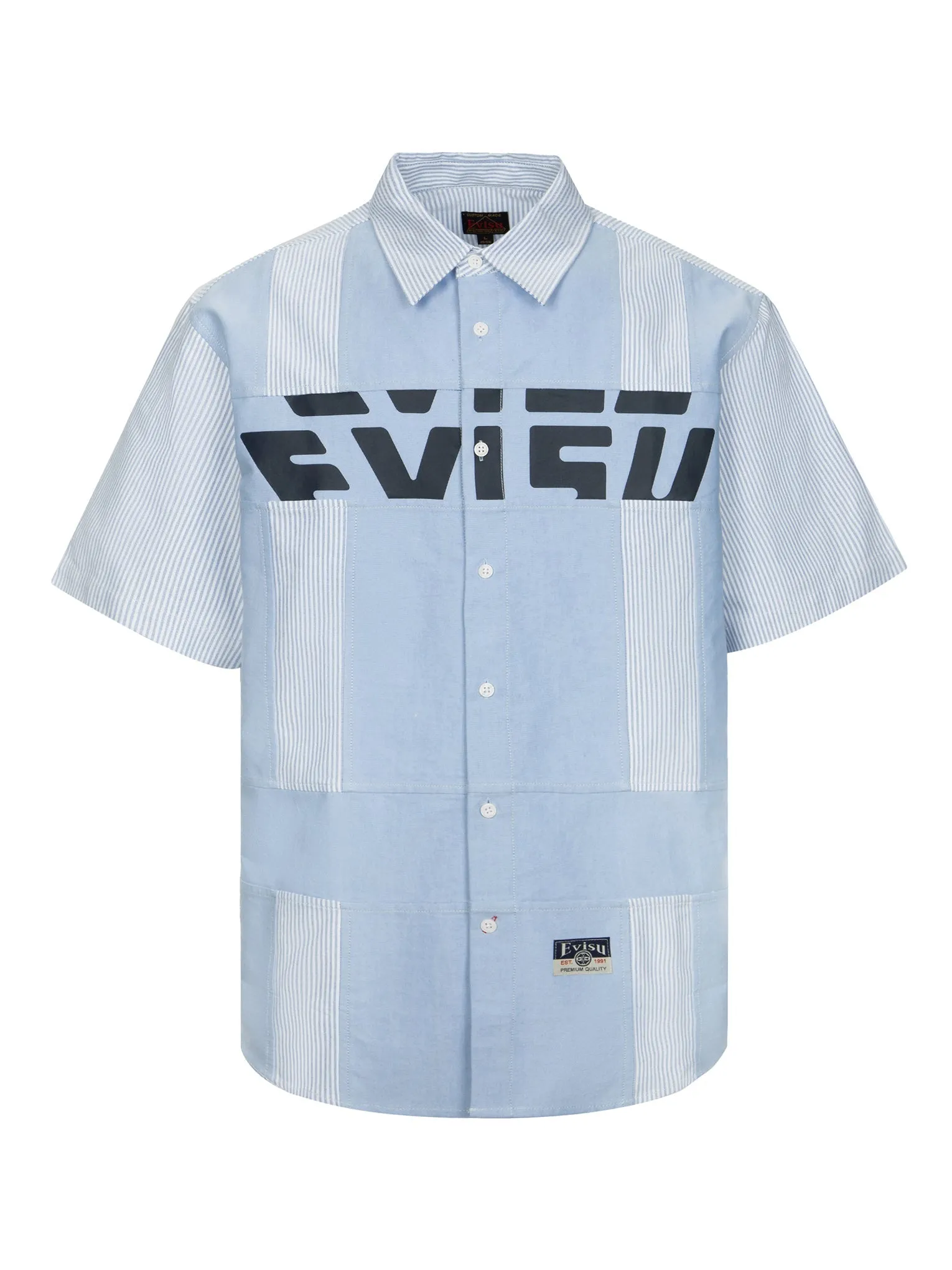 Deconstructed Logo Print and Kamon Embroidery Short Sleeves Relax Fit Shirt