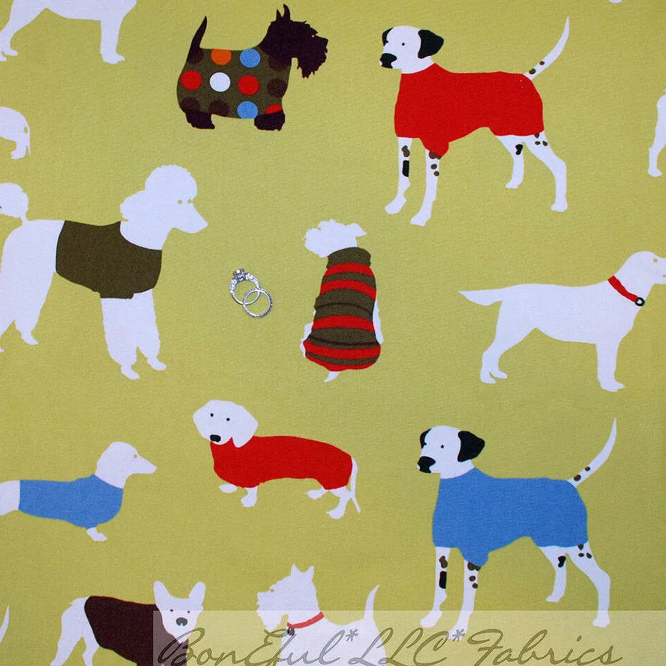 Decor Fabric BTY Green Decorator Dog Breed Bed Collar Top Sweaters