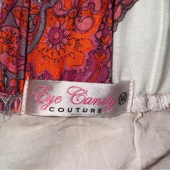 Designer Inspired Pink, Orange, Magenta Paisley High Waisted Shorts Size M EUC