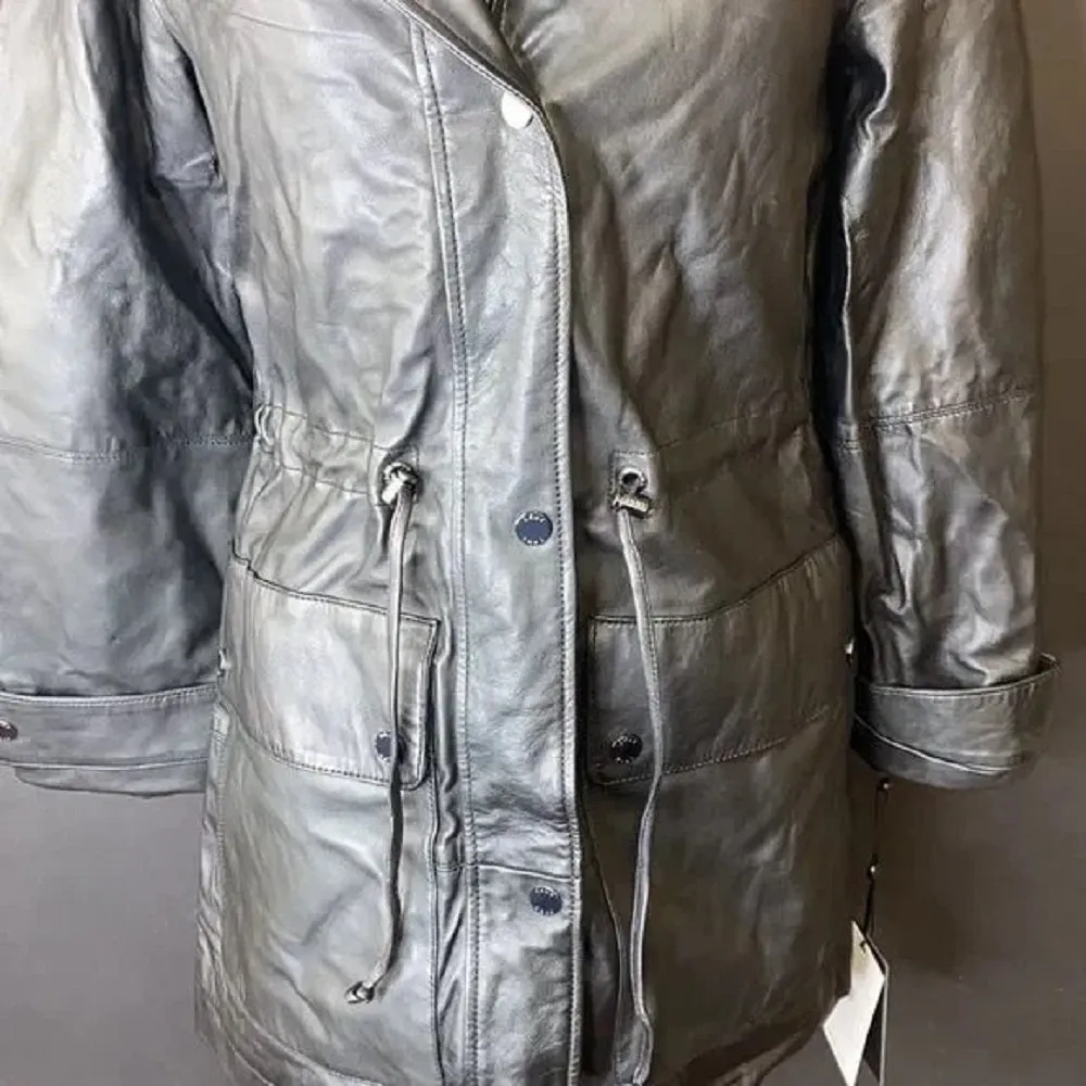 Dkny Black Anorak Leather Jacket, XS