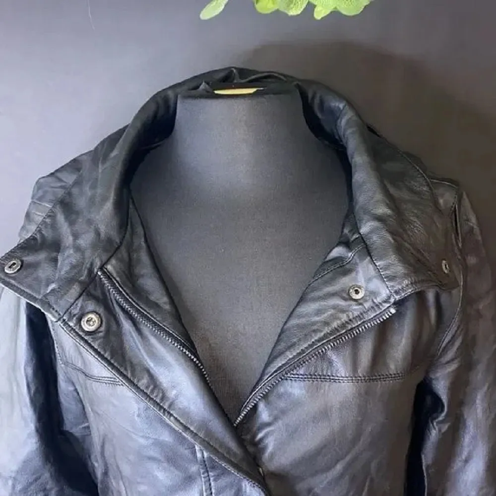 Dkny Black Anorak Leather Jacket, XS