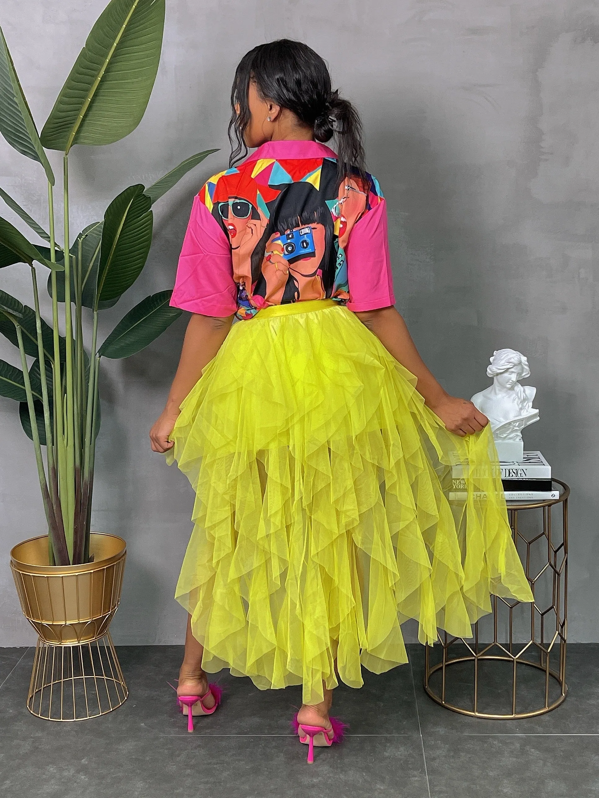 DML0013P-Layered Ruffle Mesh Skirt
