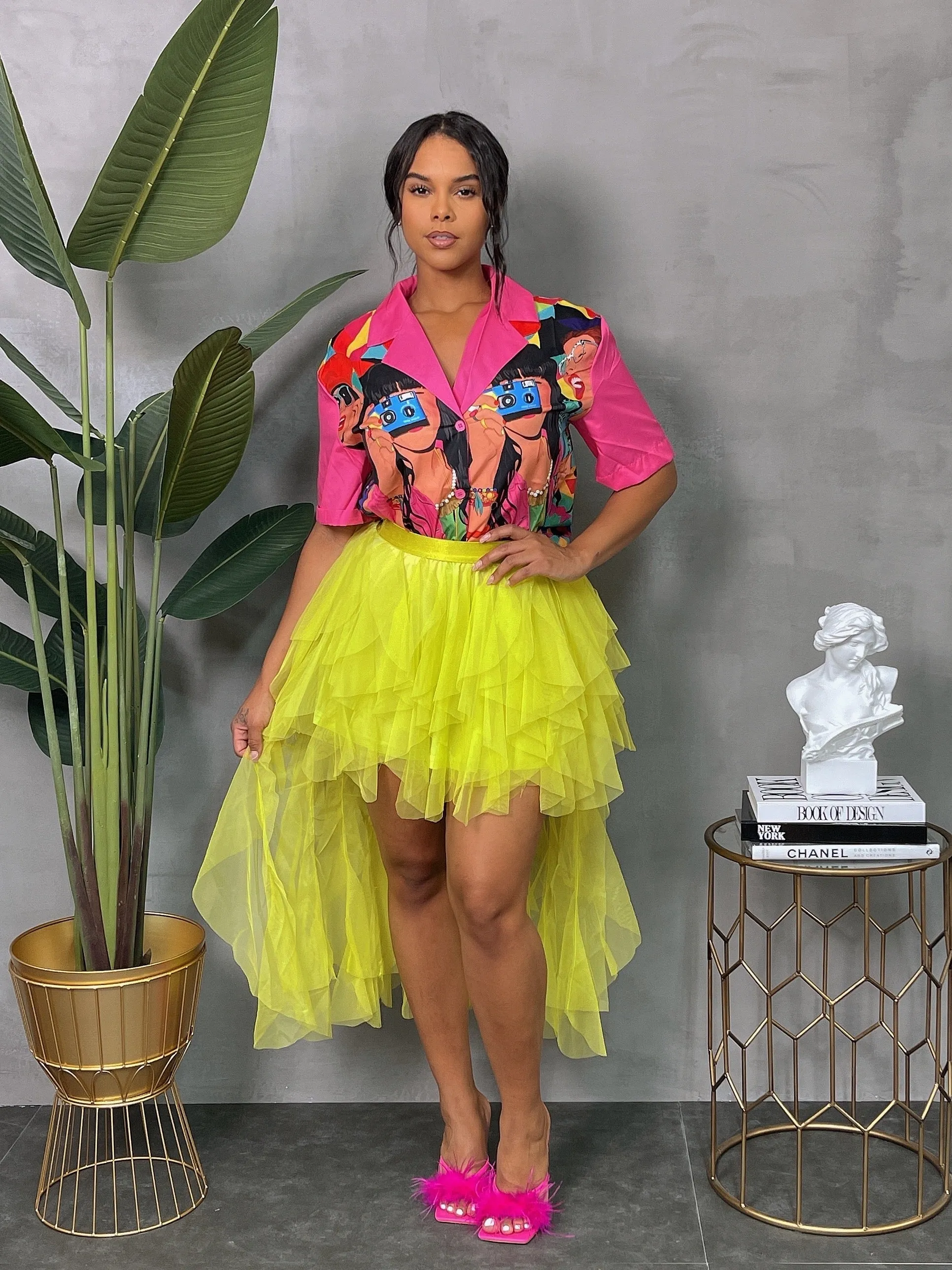 DML0013P-Layered Ruffle Mesh Skirt