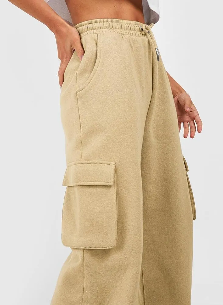 Drawstring wide leg cargo pants