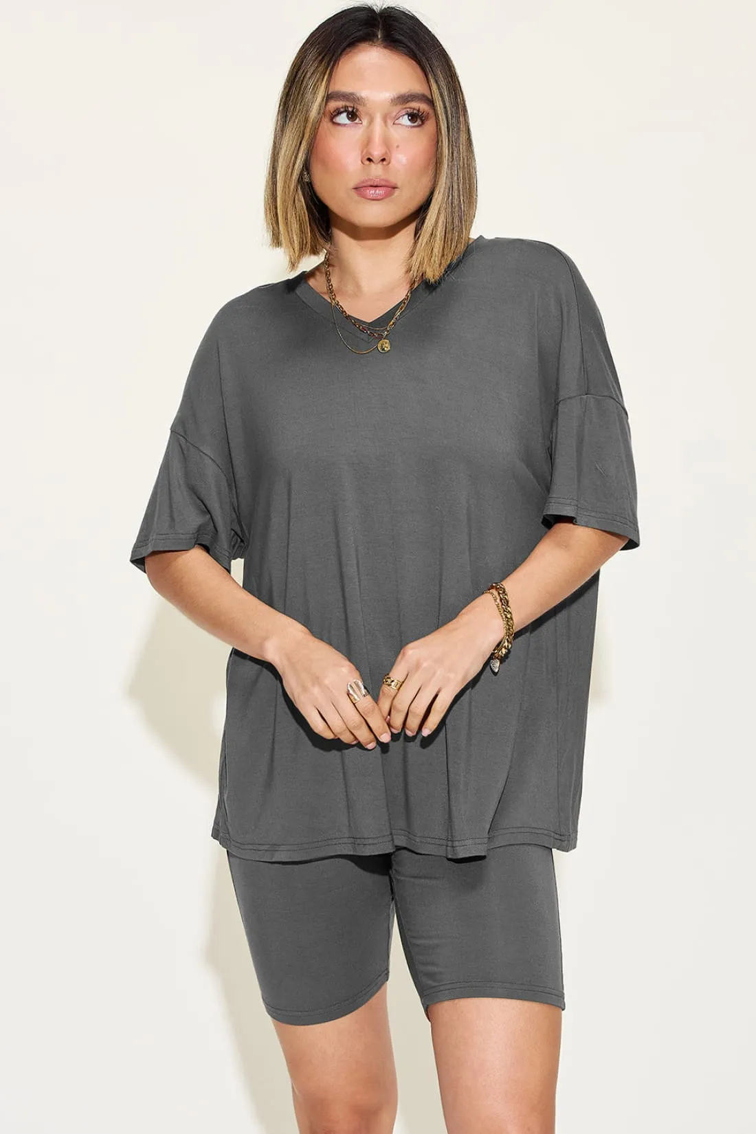 Drop Shoulder T-Shirt and Shorts Lounge Set
