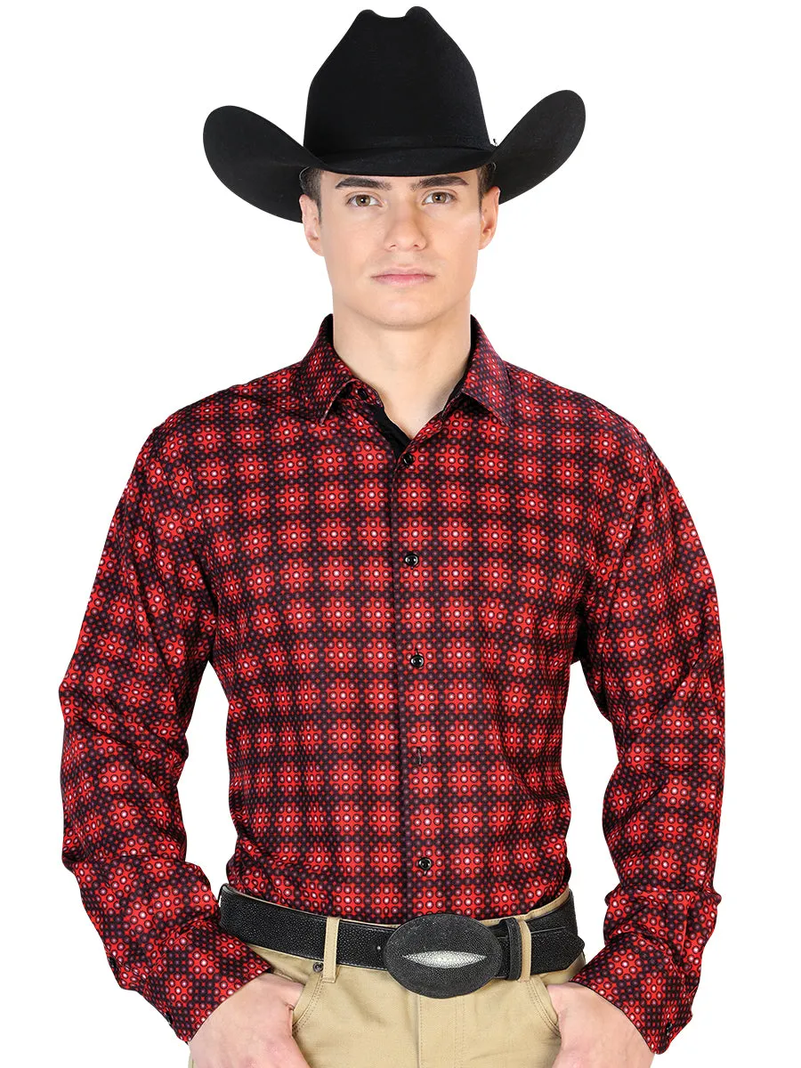 El General Plaid Casual Long Sleeve Shirt (Burgundy)