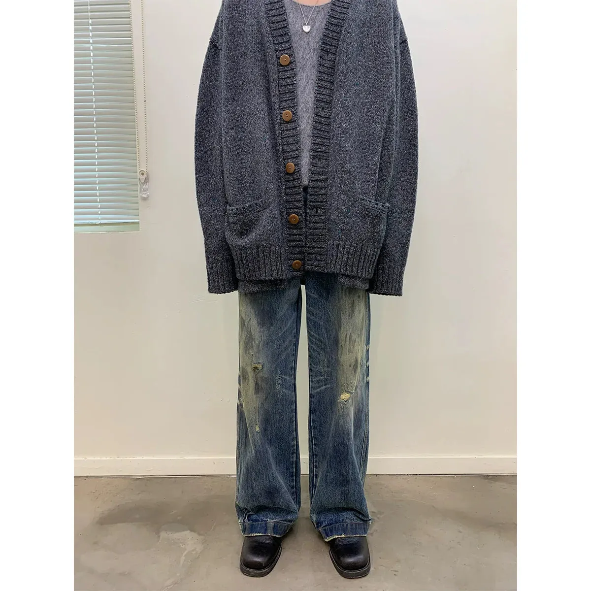 Elegant Yarn-Dyed Wool Cardigan