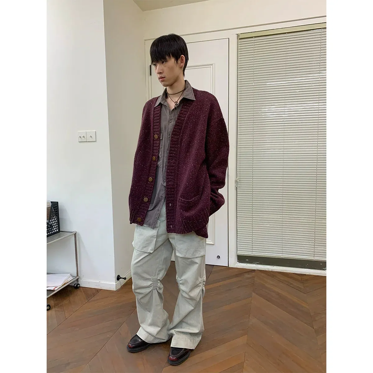 Elegant Yarn-Dyed Wool Cardigan