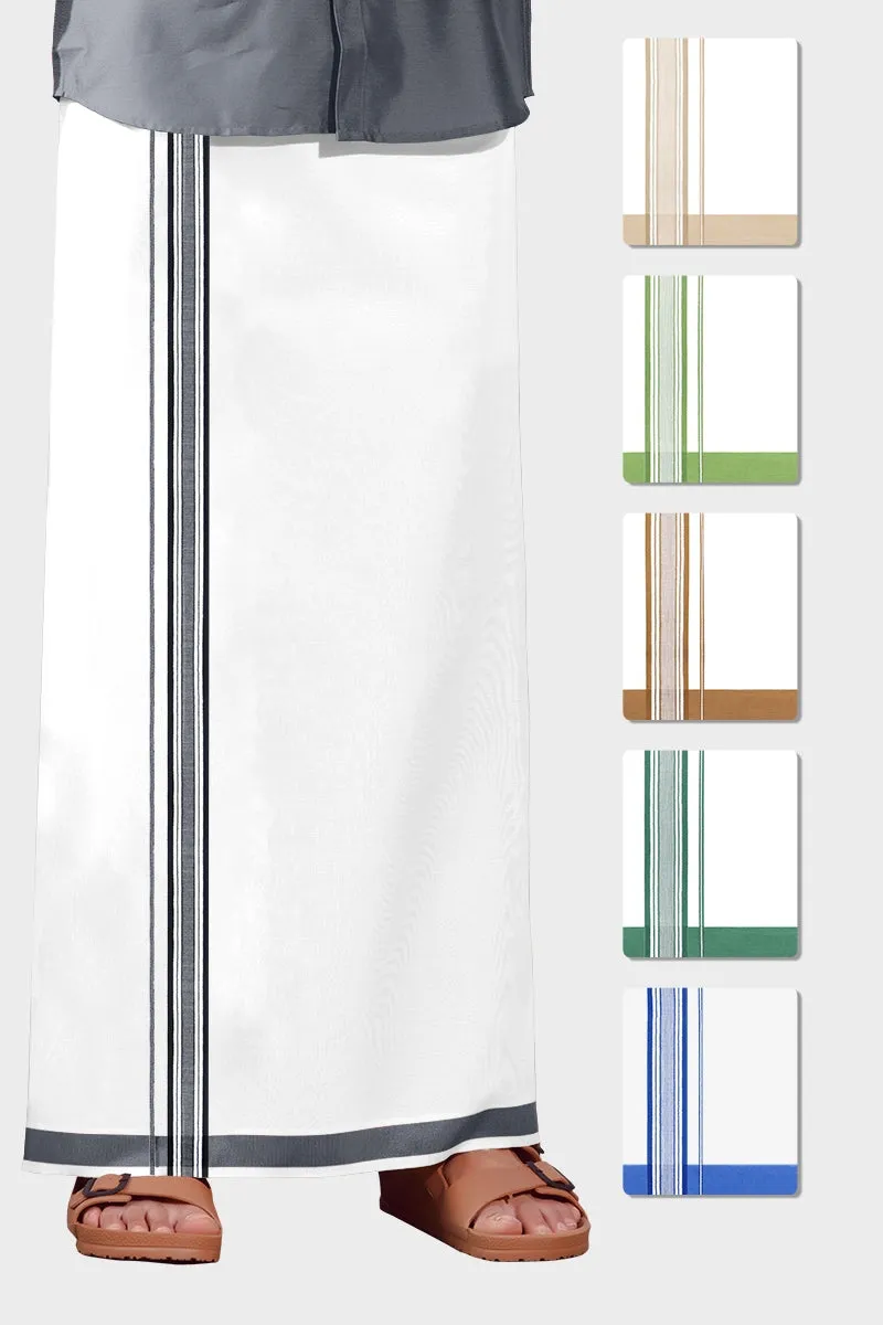 Elite Aabish - Bright Blue Smooth Cotton Double Layered Dhoti With Fancy Borders | Uathayam