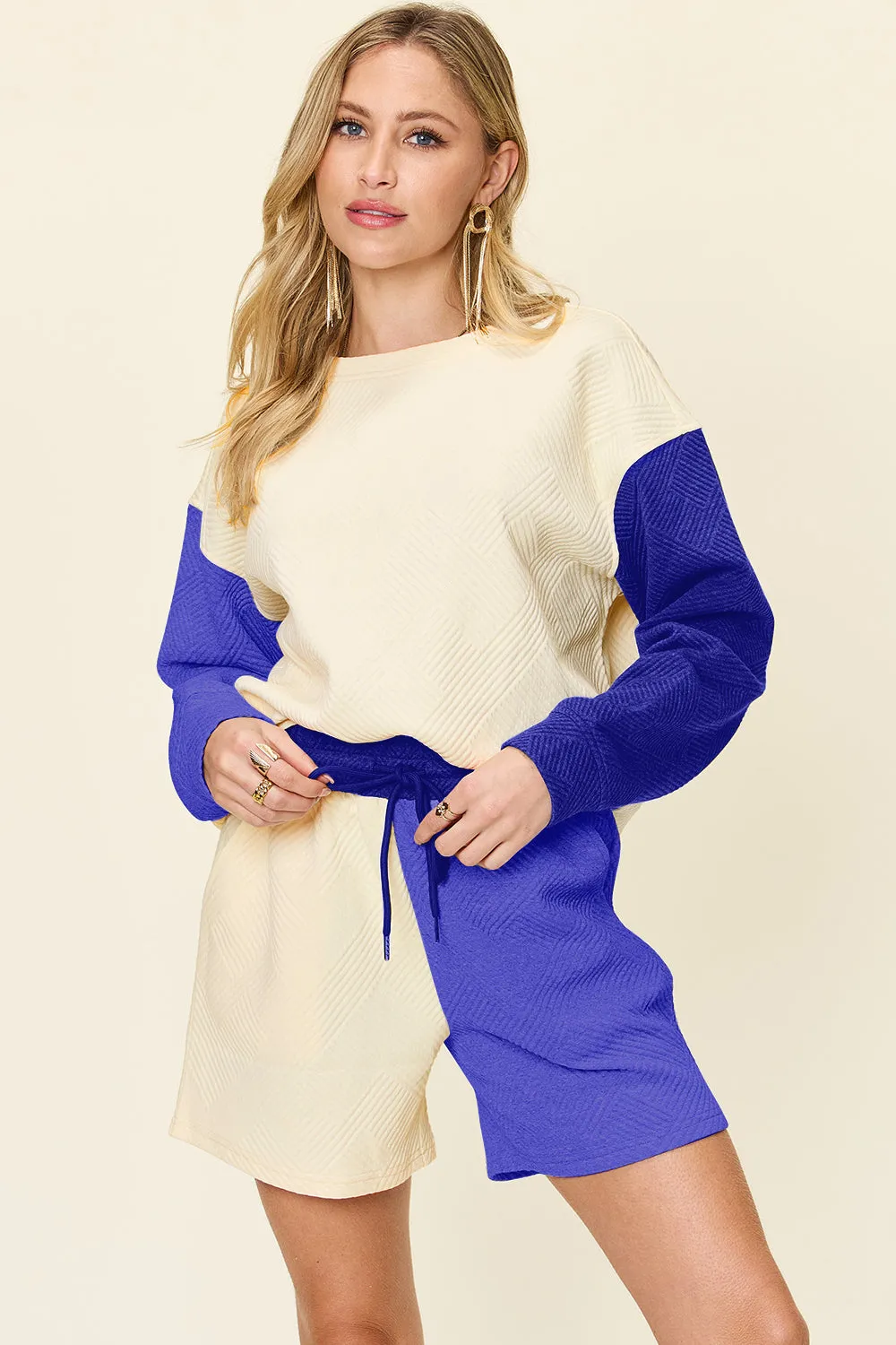 Ella Full Size Contrast Short Sleeve Top and Shorts Set