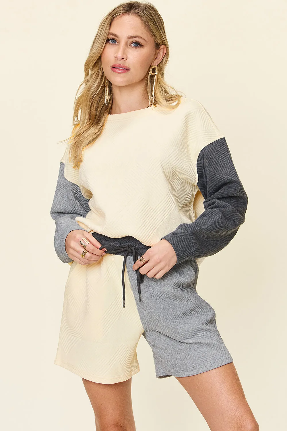 Ella Full Size Contrast Short Sleeve Top and Shorts Set