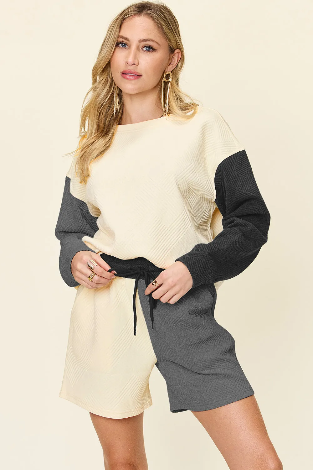 Ella Full Size Contrast Short Sleeve Top and Shorts Set
