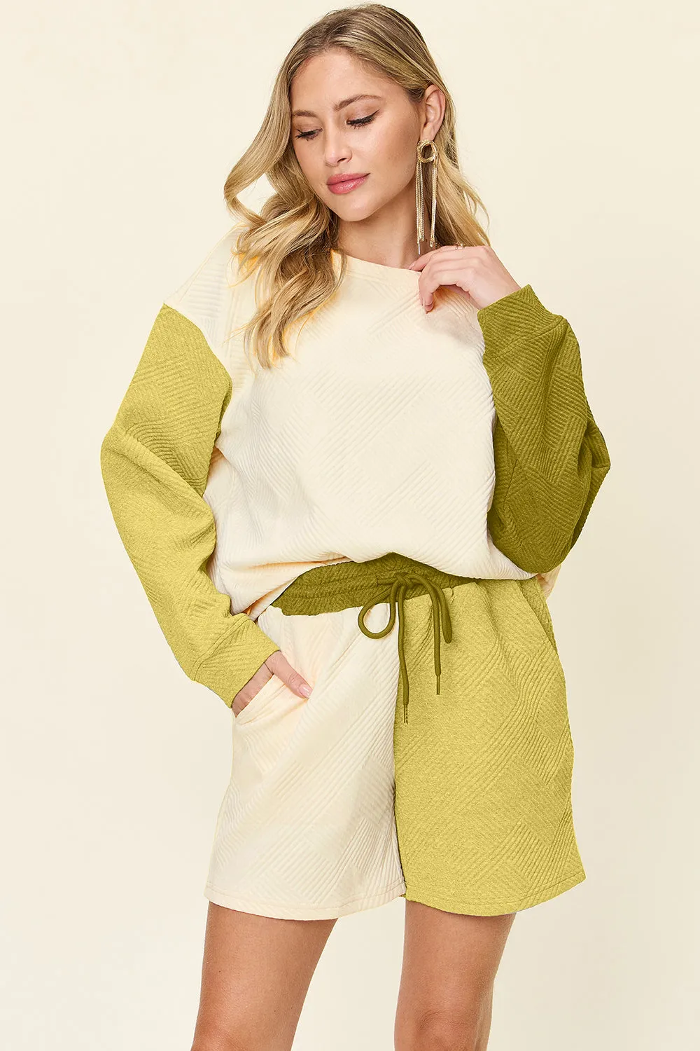 Ella Full Size Contrast Short Sleeve Top and Shorts Set