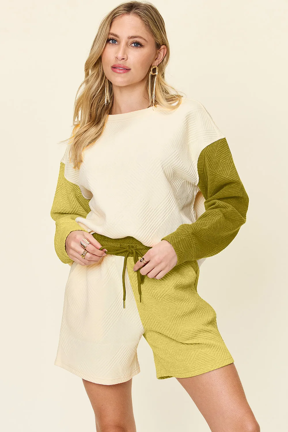 Ella Full Size Contrast Short Sleeve Top and Shorts Set